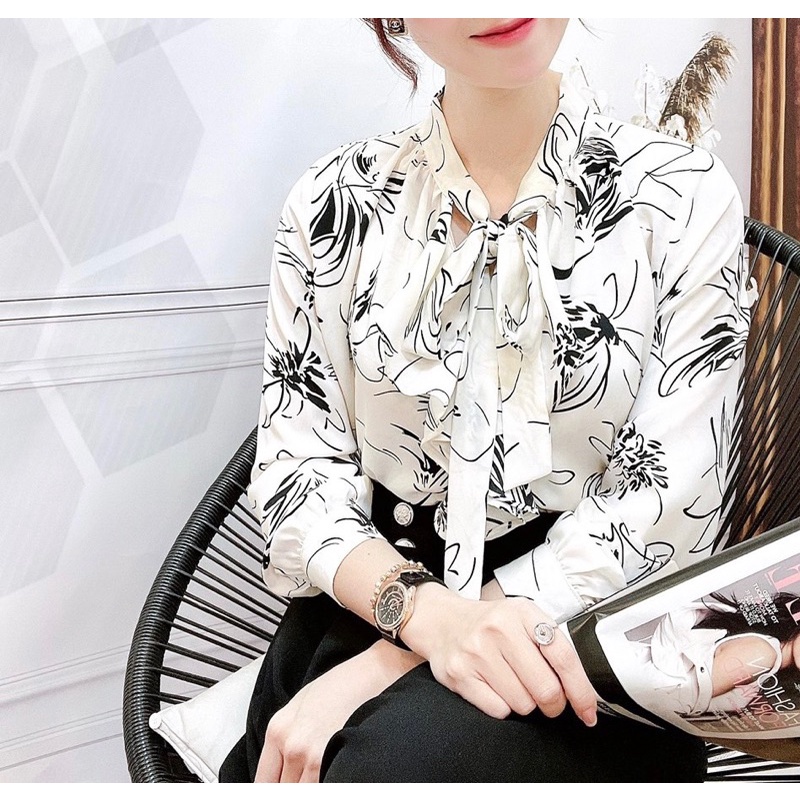 Áo kiểu công sở hoa vintage cho nữ thời trang sang trọng đi làm đi chơi - GEM Fashion