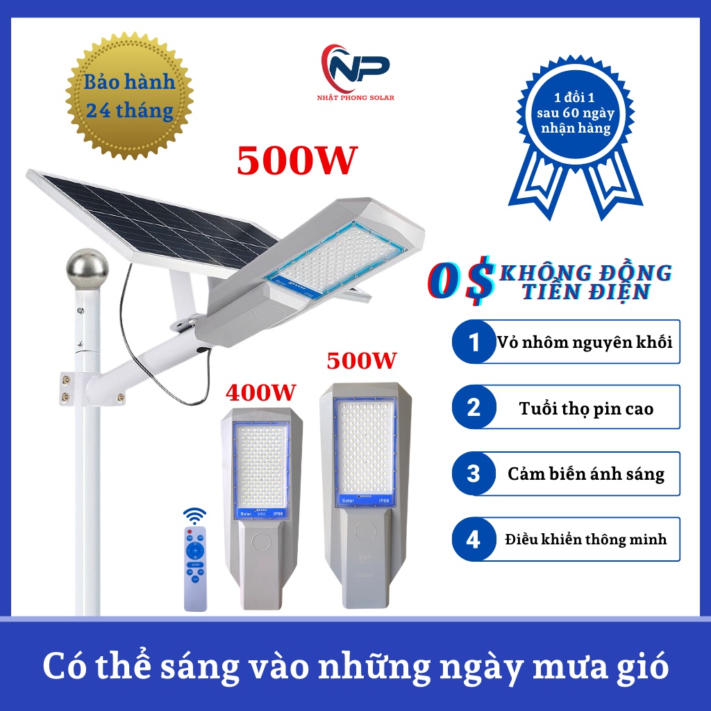 Đèn năng lượng mặt trời, đèn phi thuyền cao cấp 400W,500W chip led kép bi lồi,cảm biến ánh sáng, có điều khiển, BH 2 năm
