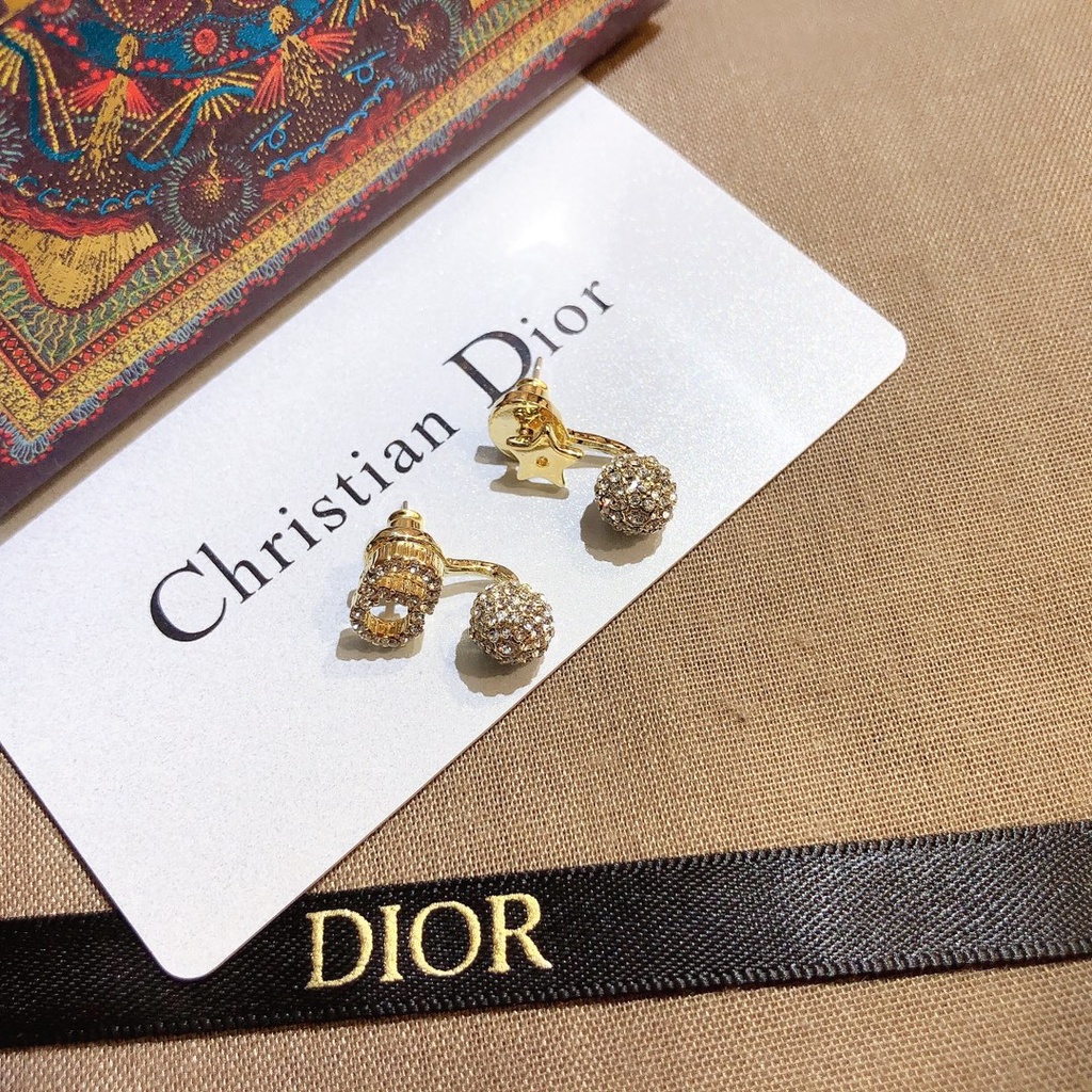 Khuyên Tai Dior Đính Quả Cầu Chữ Kim Cương Thời Trang Cho Nữ