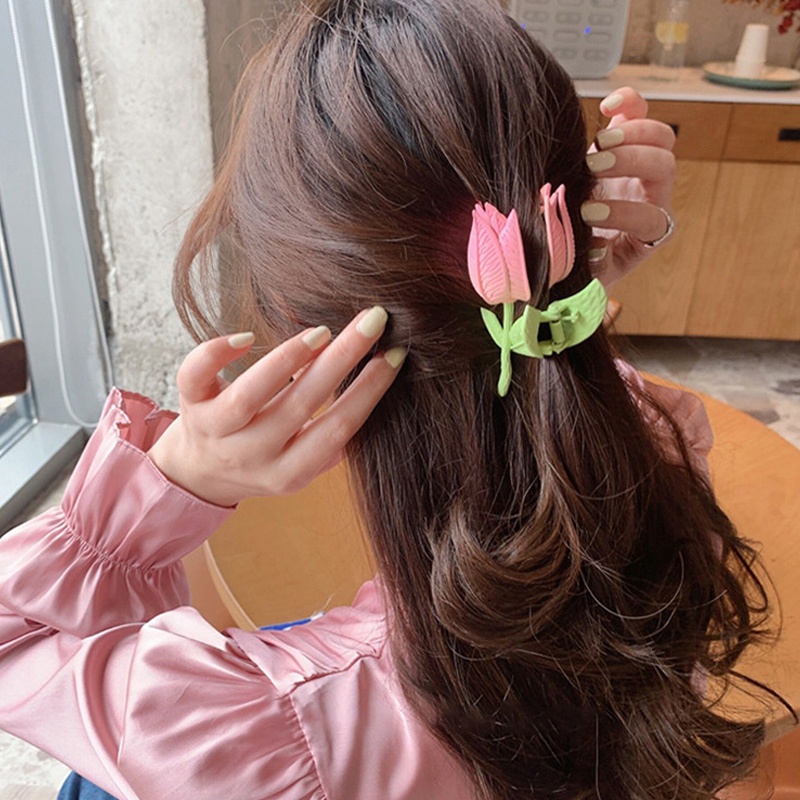 Kẹp Tóc Hình Hoa Tulip/Cá Mập Đơn Giản Xinh Xắn Phong Cách Hàn Quốc Cho Nữ