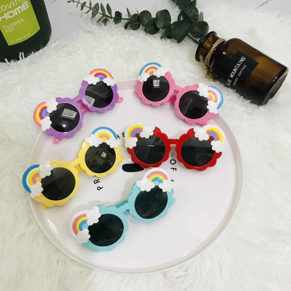 Kính mát gọng tròn họa tiết cầu vồng phong cách Hàn Quốc cho bé