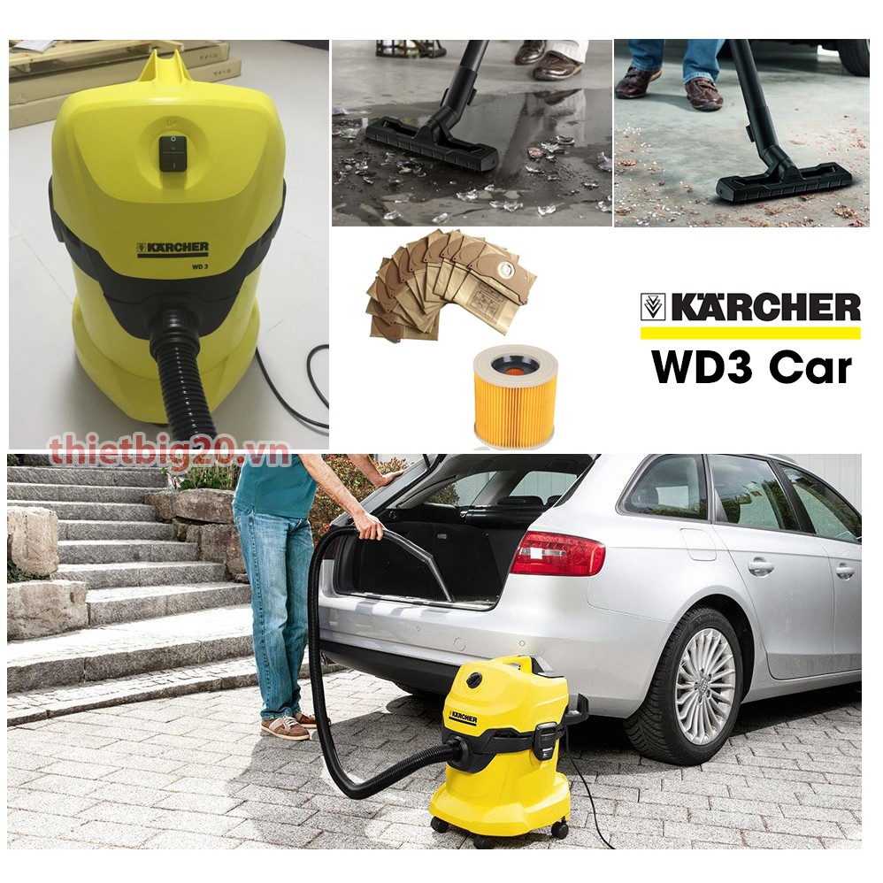 Máy hút bụi khô và ướt chuyên cho ô tô Karcher WD3 Car EU (2-trong-1, Hút và thổi bụi)