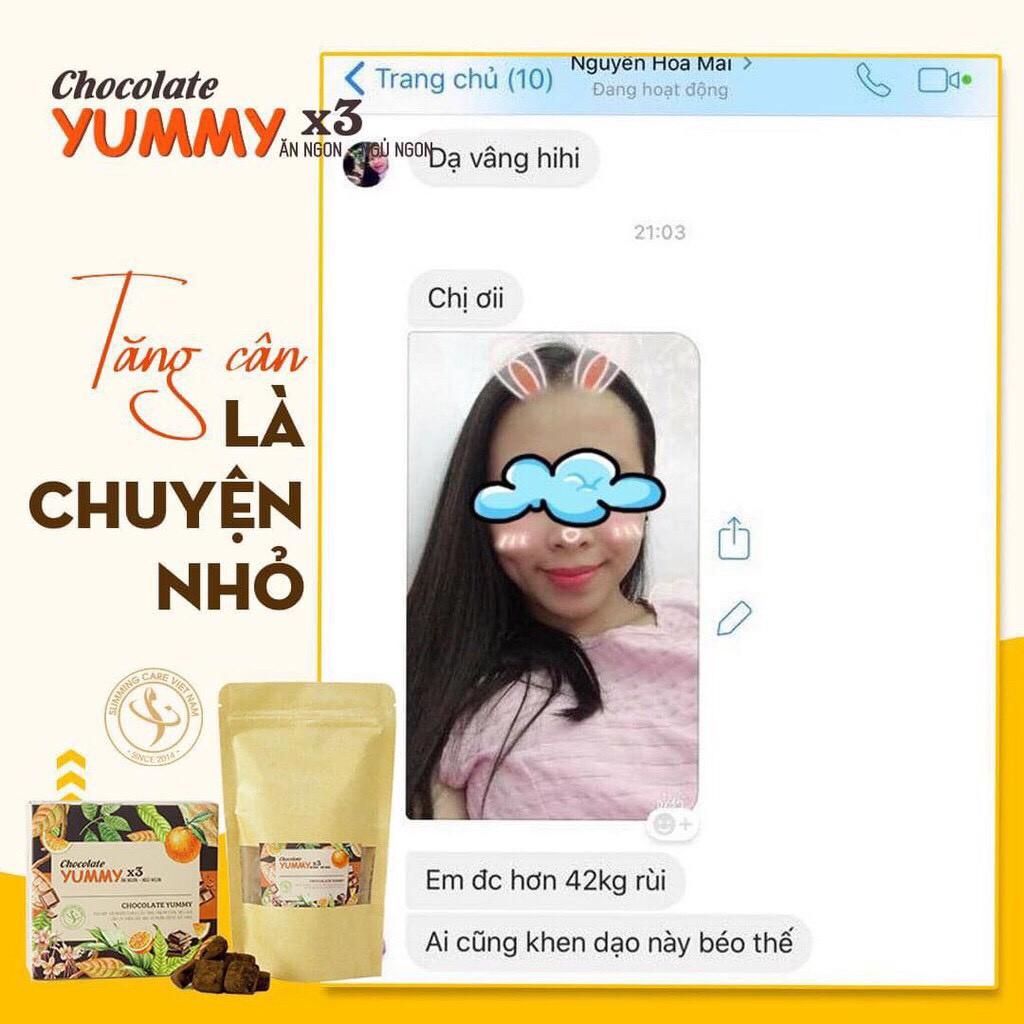 [CHÍNH HÃNG + QUÀ TẶNG] Kẹo Chocolate Yummy x3 - Giúp Tăng Cân, Ăn Ngon, Ngủ Ngon, Hộp 15 Viên.