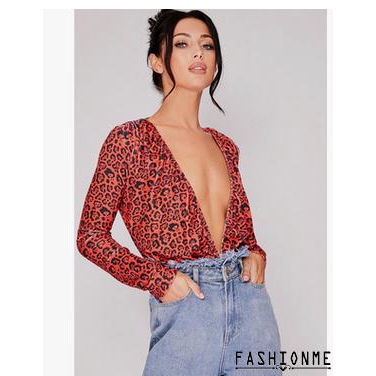 Áo liền quần cổ V họa tiết da báo gợi cảm cho nữ | BigBuy360 - bigbuy360.vn