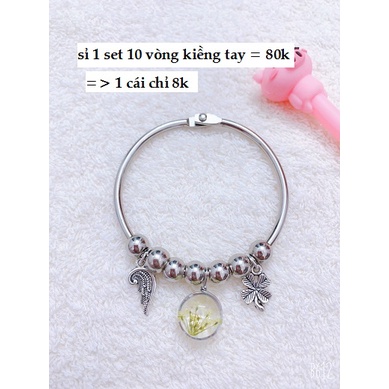 Sỉ 1 set 10 vòng kiềng tay mặt hình HOA KHÔ ép thủy tinh