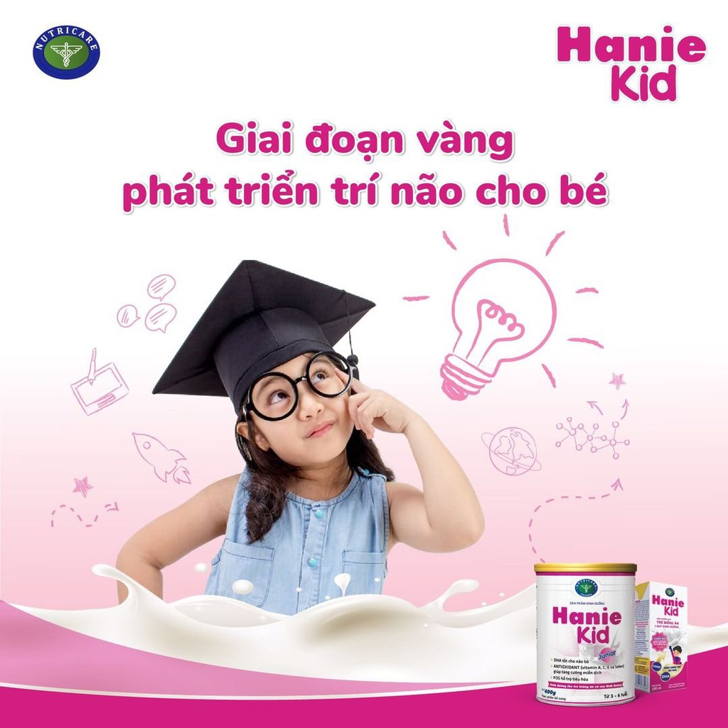 Sữa bột cho bé Nutricare Hanie Kid 0+ giúp bé tăng cân, tăng cường miễn dịch, phát triển não bộ (400gr)