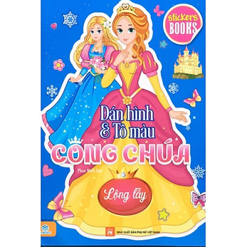 Sách - Combo 6 cuốn Dán hình và tô màu Công Chúa và Bộ 12 bút sáp màu School Quality - ndbooks