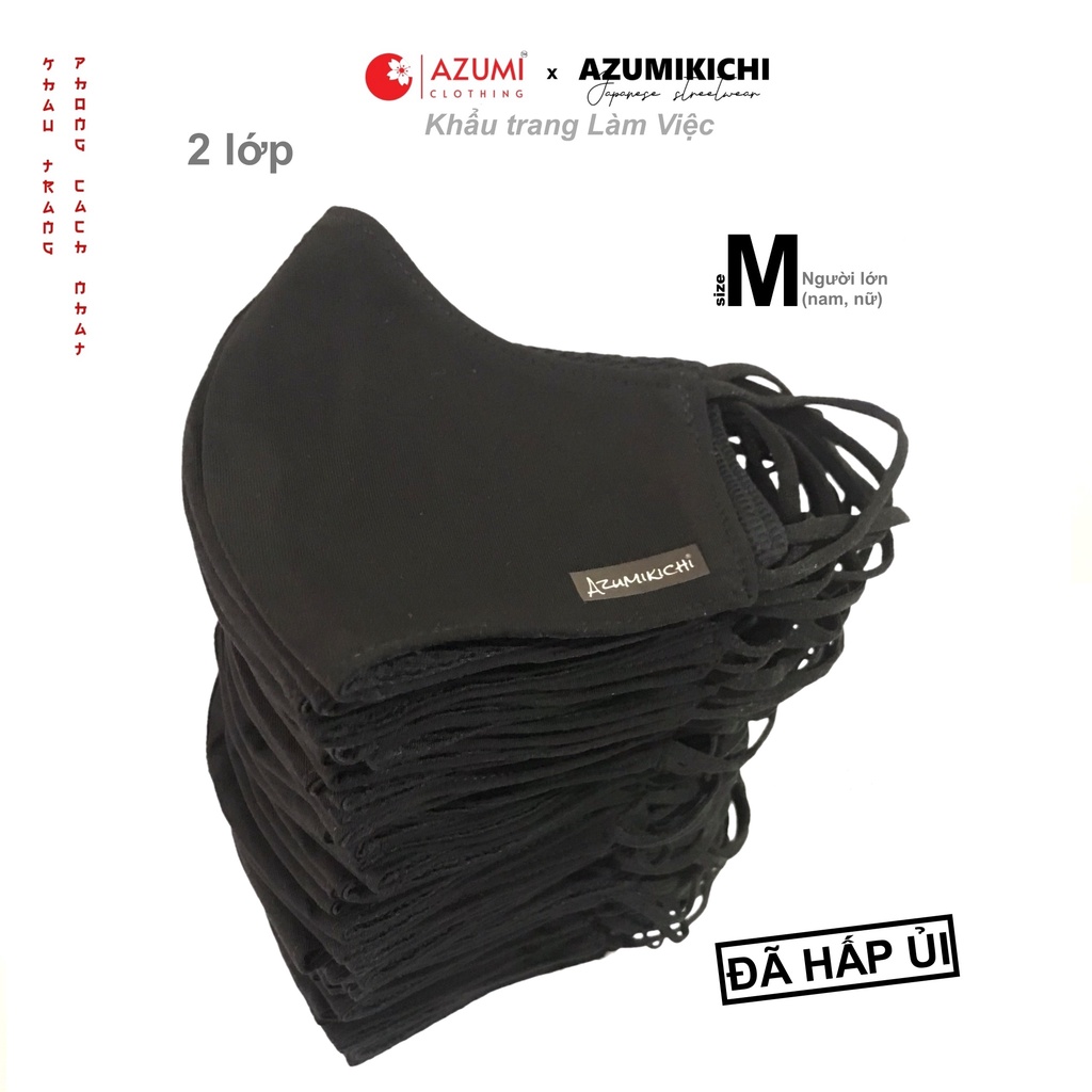 Khẩu trang vải size M màu đen BÁN SỈ Combo 100 cái Khẩu trang thời trang Unisex Nam Nữ chính hãng Azumikichi