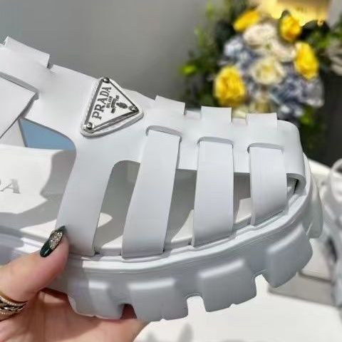 PRADA Xăng Đan Đế Dày In Hình Tam Giác Thời Trang 2022 Dành Cho Nữ