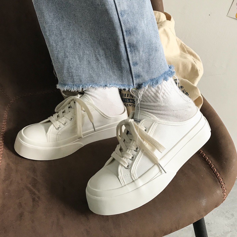 Giày đạp gót vải canvas đế cao dày chất lượng cao