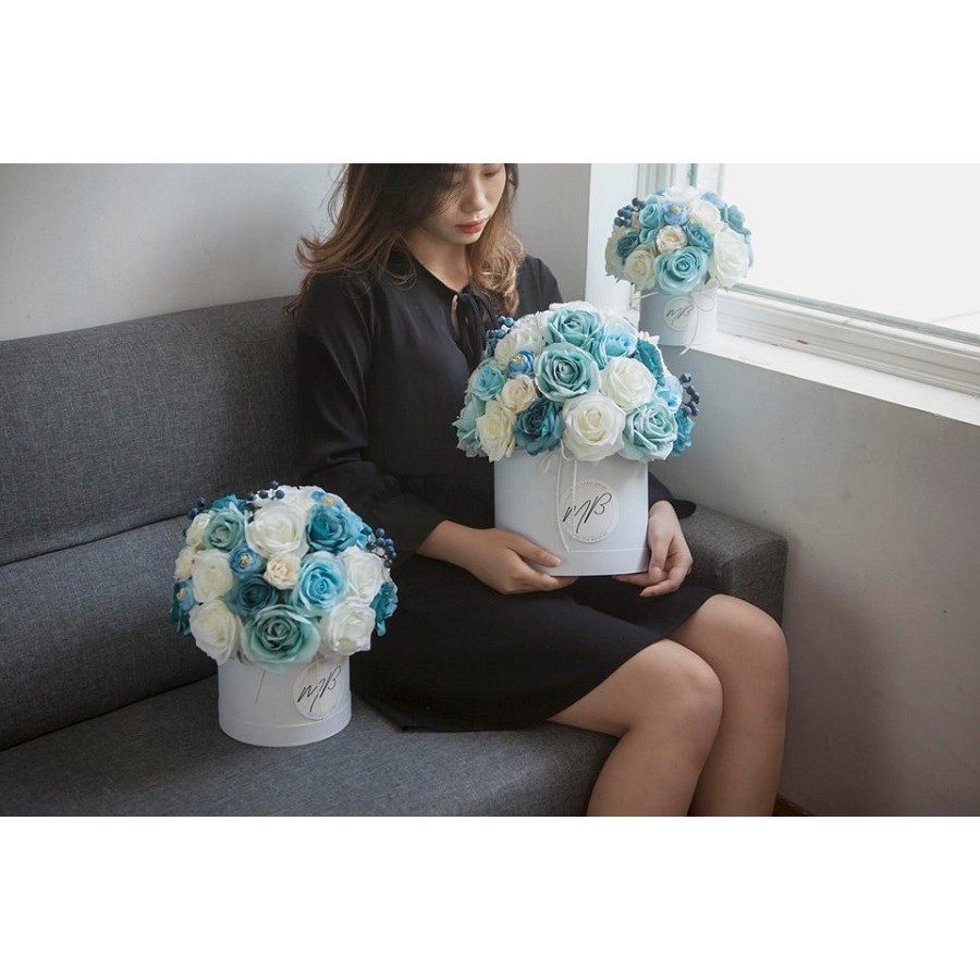 Lẵng hoa lụa tròn Lava Ocean