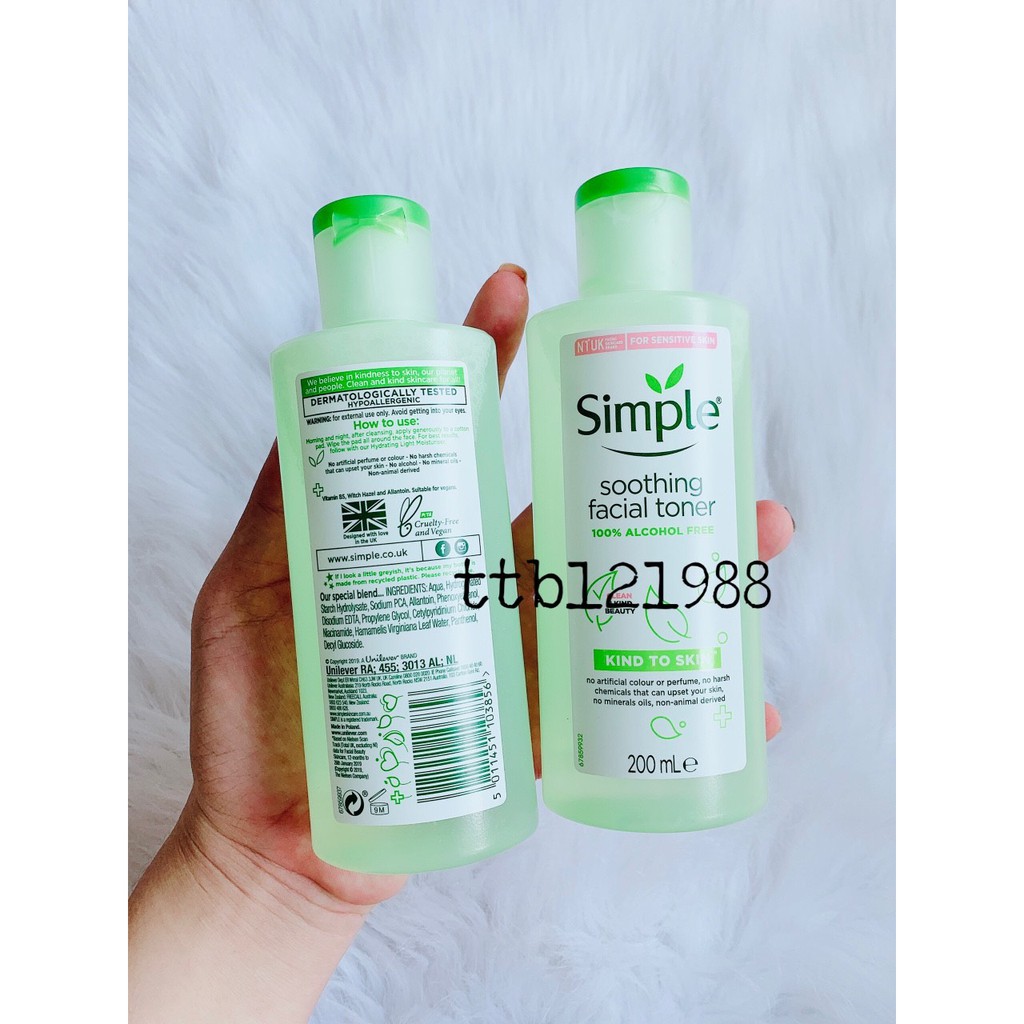 Toner Nước Hoa Hồng Simple Soothing Facial Skind To Skin Dành Cho Da Nhạy Cảm 200ml Mẫu Mới | BigBuy360 - bigbuy360.vn