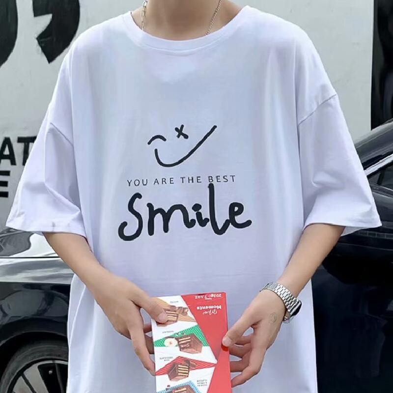 Áo thun tay ngắn dáng rộng in chữ phong cách hiphop đường phố Hàn Quốc trẻ trung cho nam size M-5XL