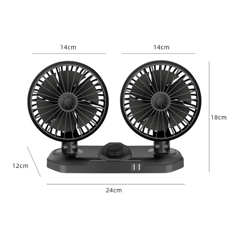 Quạt làm mát xe hơi hai đầu 12V/24V xoay 360 độ tiếng ồn thấp sạc USB