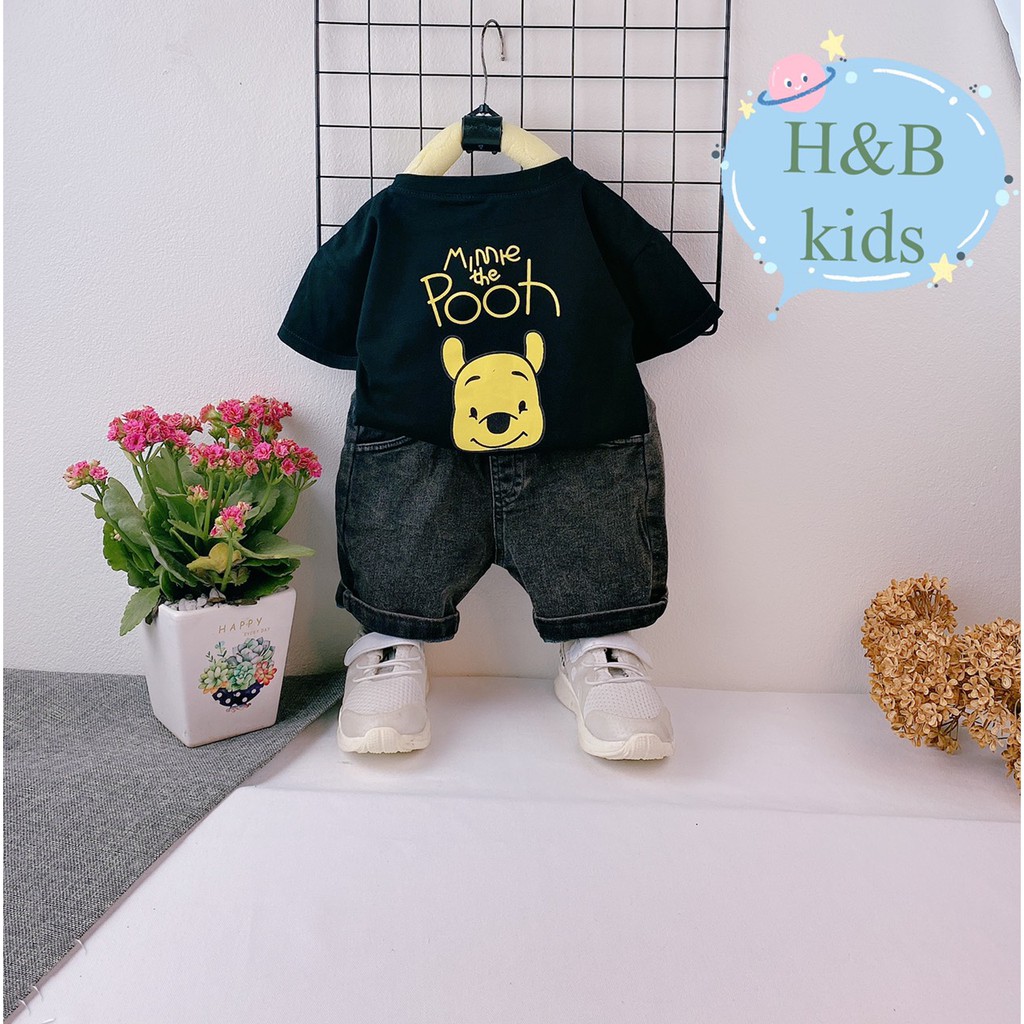 Bộ Gấu Pooh 3 Màu Phối Jean Lửng Dày Dặn Cực Hot Cho Bé 8-20Kg V271- NamKidShop