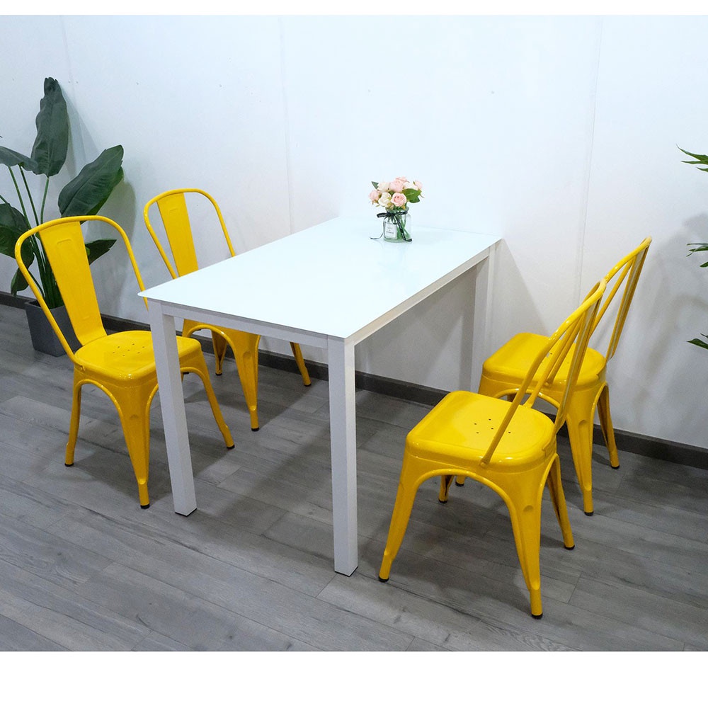 Bàn ăn mặt kiếng kết hợp chân sắt sơn tĩnh điện trắng