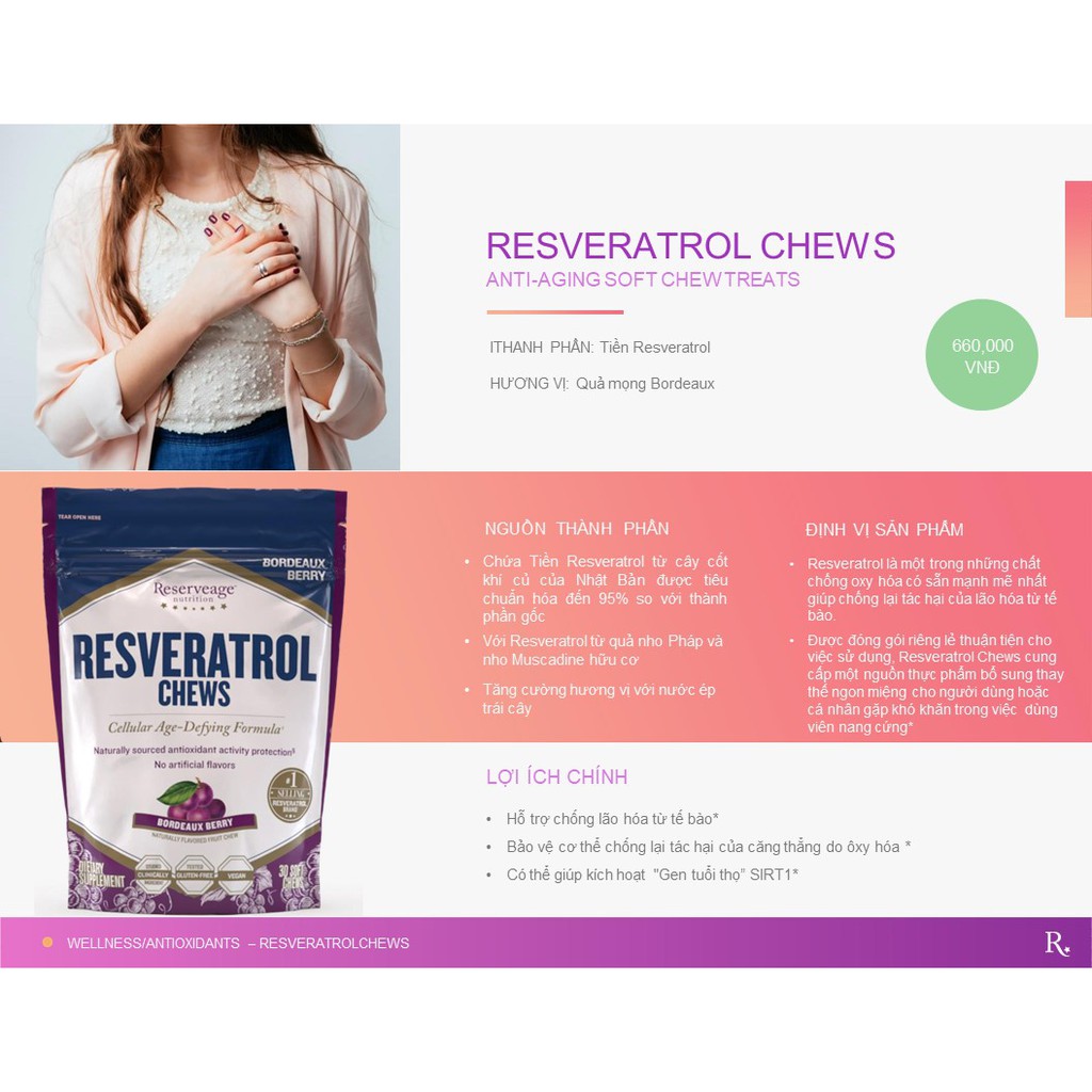 Viên Kẹo Nhai Đẩy Lùi Lão Hóa Resveratrol Chews 30 viên - Reserveage - Có thể mua tại cửa hàng