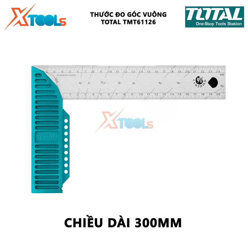 Thước đo góc vuông TOTAL TMT61126 | Thước eke vuông Chiều dài 300mm (12 &quot;), Chiều rộng lưỡi dao 40mm, Độ dày lưỡi:1,5mm,