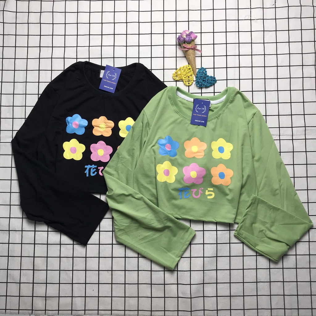 Áo Croptop Nữ Tay Dài In Hình Bông Hoa  Lapi VN Phong Cách Ulzzang  Freesize Phom Rộng, Áo Thun Unisex