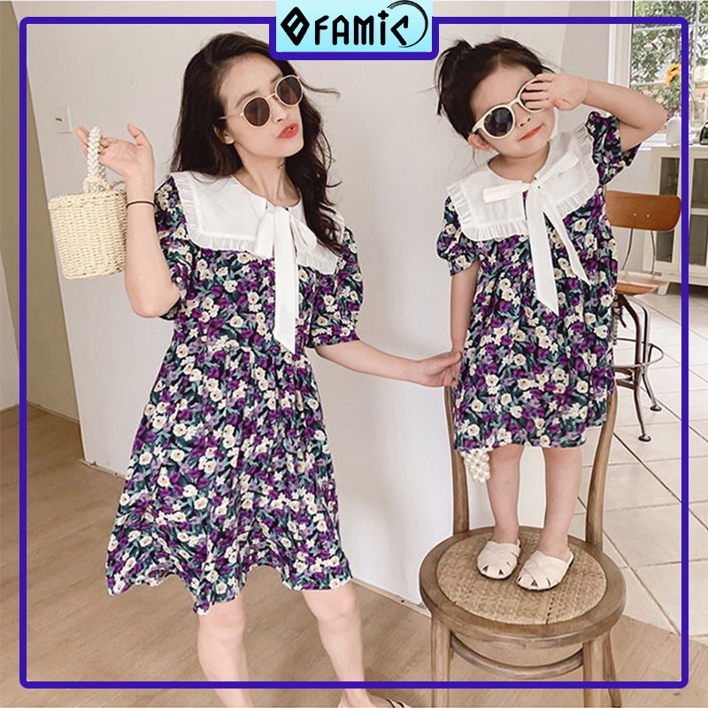 Đầm Mẹ Và Bé Dáng Xòe Hoa Aline Tím