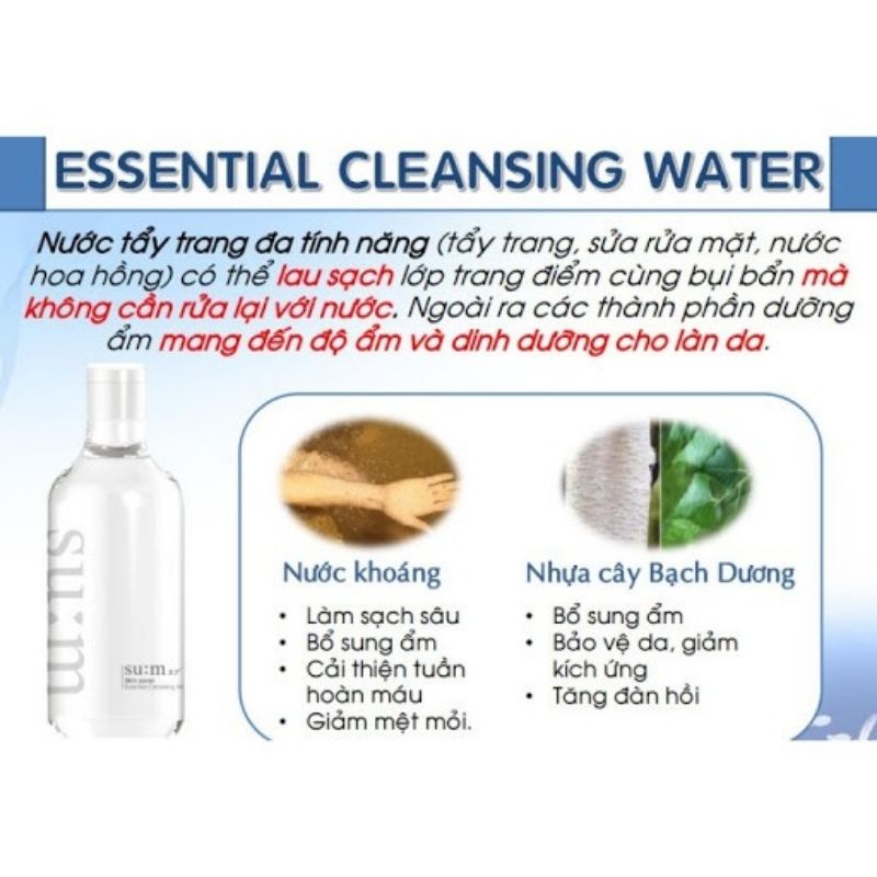 Nước tẩy trang Sum làm sạch sâu 3in1 dưỡng ẩm cho mọi loại da dịu nhẹ dung tích 100 ml có tem và không tem