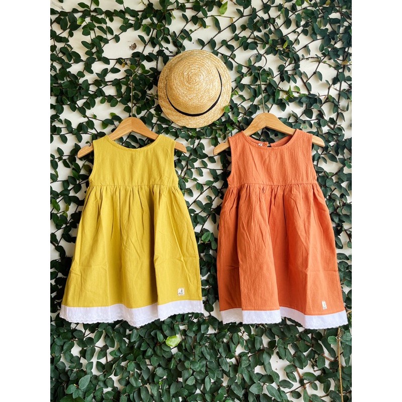 Đầm bé gái sát nách viền ren chất linen cotton thô mềm, váy bé gái 1 2 3 4 5 6 7 8 9 tuổi thời trang trẻ em Chutbaby