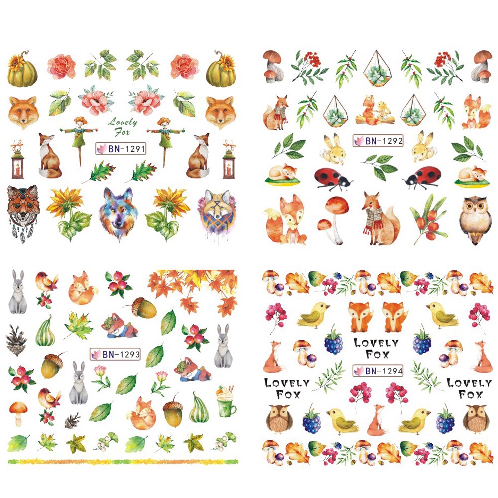 Set 12 Tấm Nhãn Dán Trang Trí Móng Tay Kiểu Dáng Hoạt Hình Dễ Thương