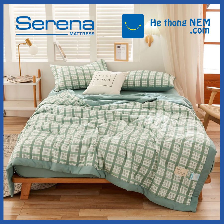 Bộ ga giường Cotton SERENA cao cấp chăn drap gối 5 món chần bông - Hệ Thống Nệm