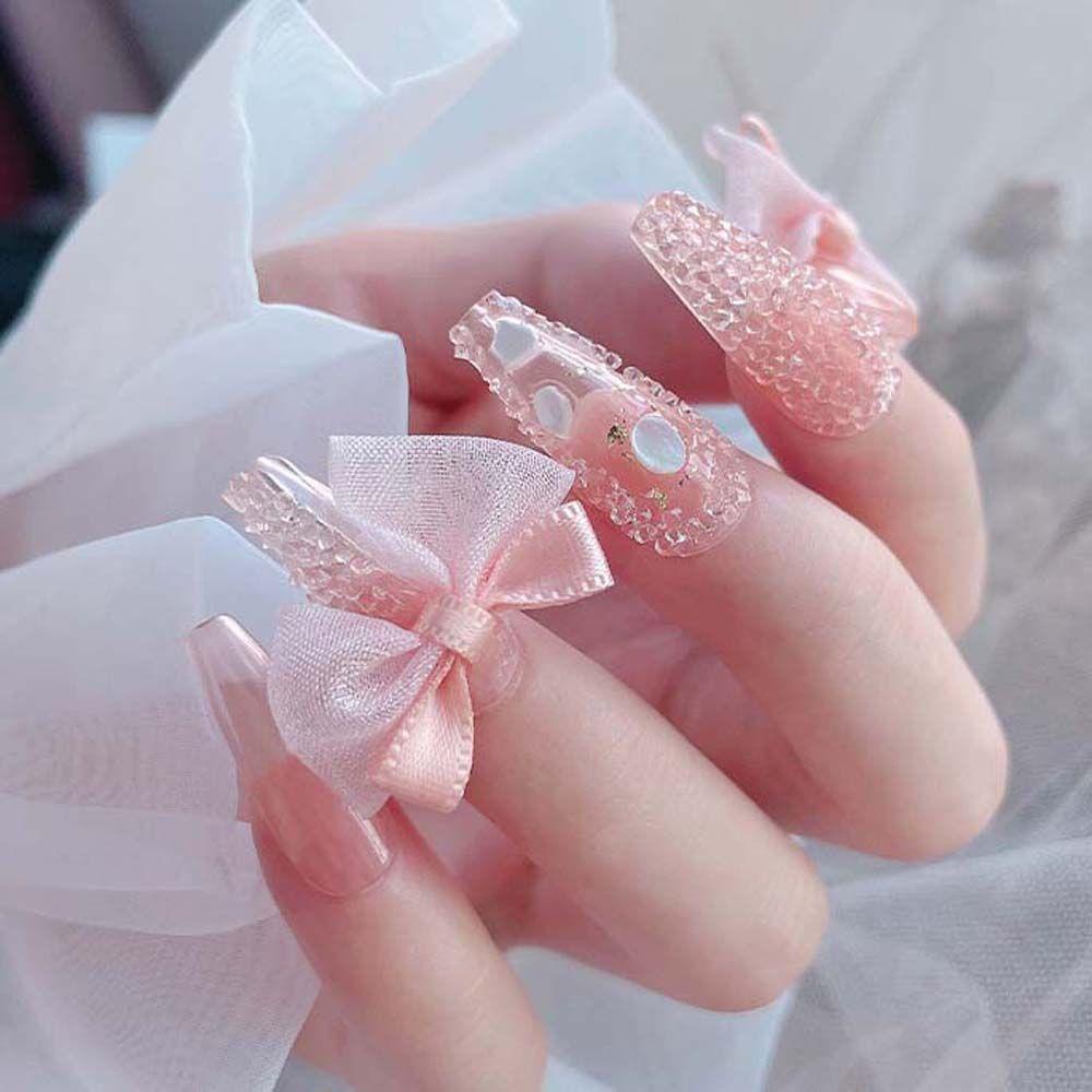 OCEANMAP Phụ Kiện Nơ Vải Trang Trí Móng Tay Nghệ Thuật Thời Trang Hàn Quốc