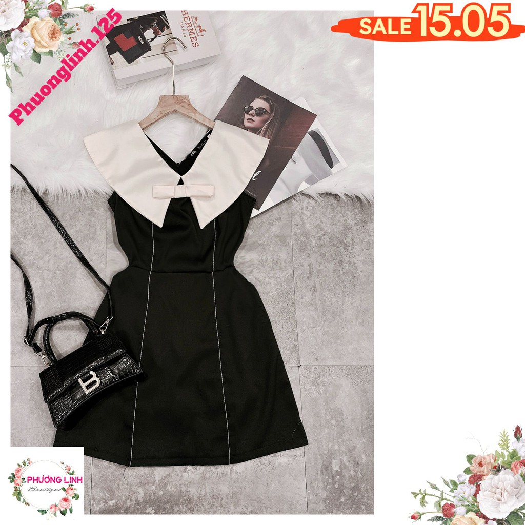 VÁY ĐEN PHỐI CỔ NƠ CHẠY CHỈ SÁT NÁCH | BigBuy360 - bigbuy360.vn