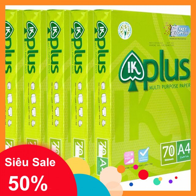 -Giấy In A4 IK Plus 70GSM-Giấy A4 Trắng-Đẹp-Không Kẹt Giấy[Giá Tốt Nhất]