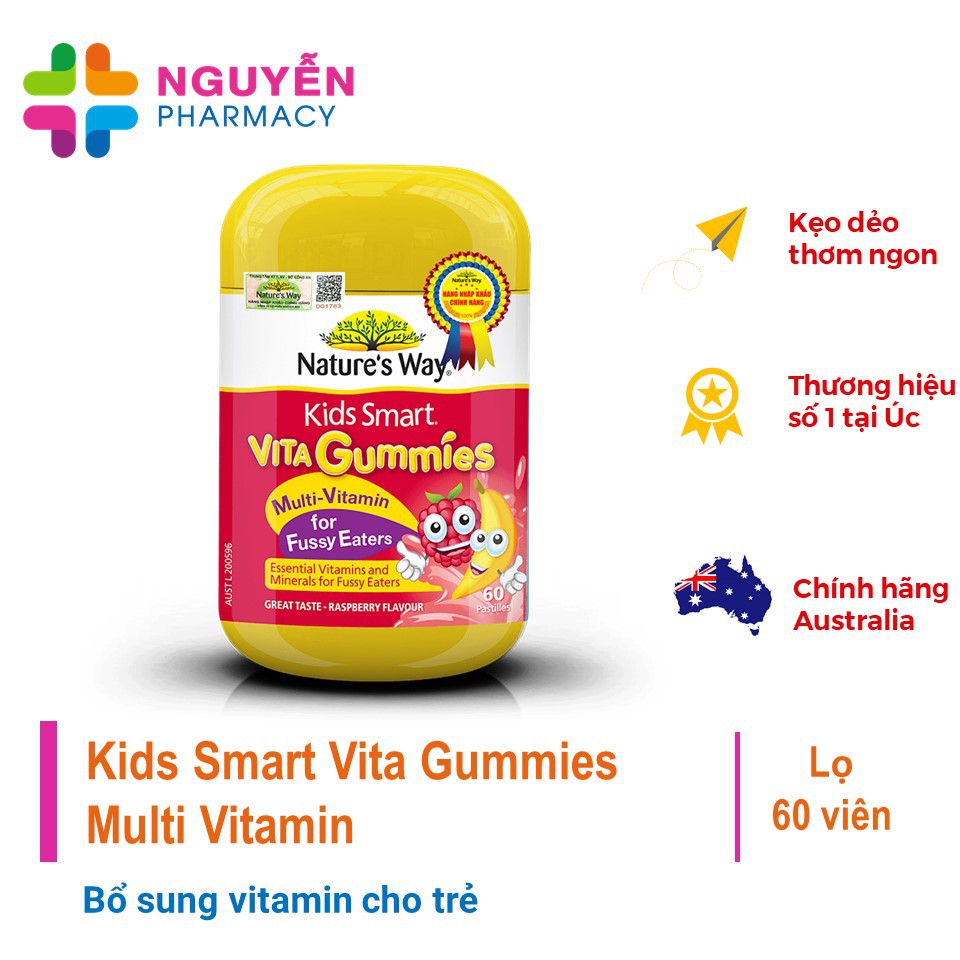 [CHÍNH HÃNG] Kẹo Vita Gummies Multi-Vitamin Nature's Way - Bổ sung vitamin, chất xơ cho trẻ biếng ăn