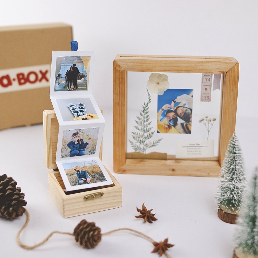 Hộp quà tặng album ảnh bằng gỗ handmade - Keepsake Box - 5 ảnh làm quà tặng ý nghĩa - Quà tặng sinh nhật, quà tặng noel