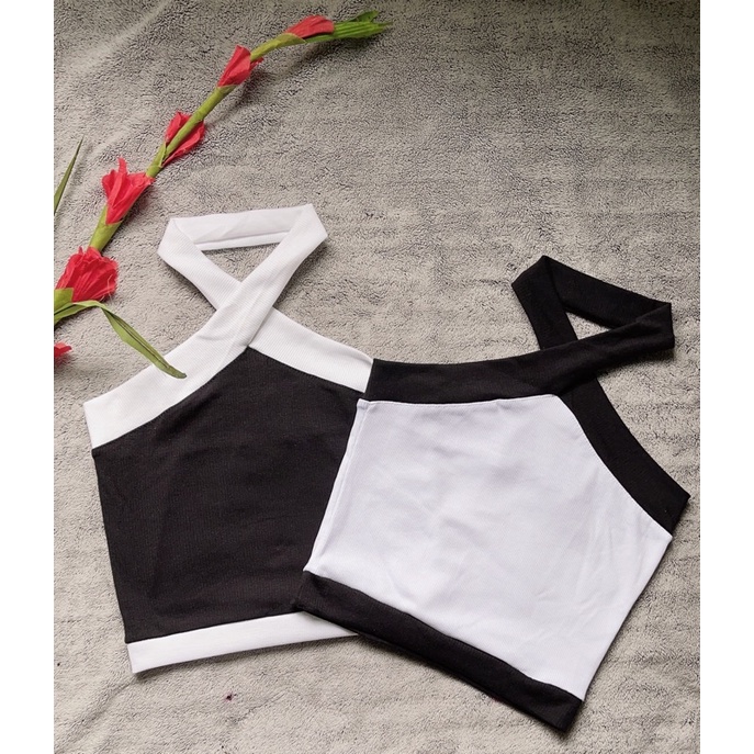 Áo kiểu crottop phối chéo cổ