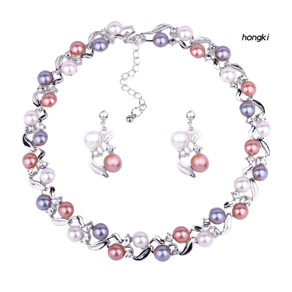 Bộ Vòng cổ + Bông Tai Đính Ngọc Trai Giả Sang Trọng Thời Trang Dự Tiệc Cho Nữ