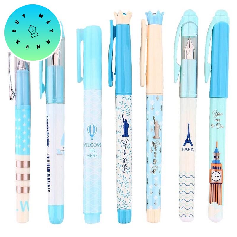 Set 7 bút máy cho học sinh có thể xoá được kèm ống mực
