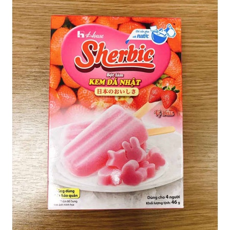 Bột làm kem đá Sherbic hộp 46g (vị dưa lưới, dâu, socola)
