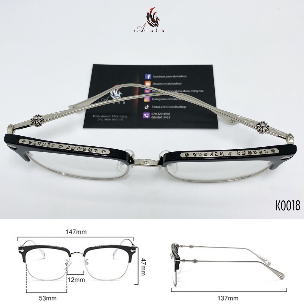 Gọng kính Chrome Heart chống ánh sáng xanh dáng Clubmaster Hàn Quốc khắc chữ tinh tế - K0018 - Aluha
