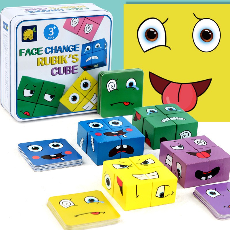 Bộ đồ chơi xếp hình Rubik biểu tượng cảm xúc chất liệu gỗ cho bé – DINO