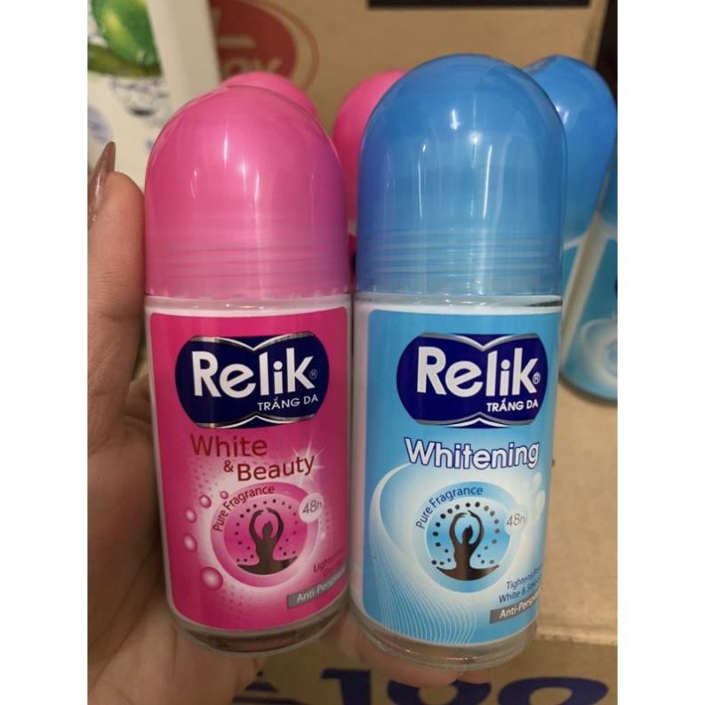 Lăn khử mùi Relik chai lớn 50ml có 2 màu hồng và xanh như hình | BigBuy360 - bigbuy360.vn