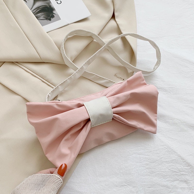 One Túi Đeo Chéo Canvas Đính Nơ Xinh Xắn Cho Nữ