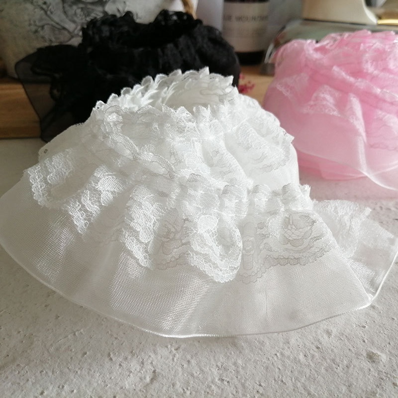 Dải ren lưới hai lớp màu đen/ trắng dài 1m dùng trang trí giường ngủ