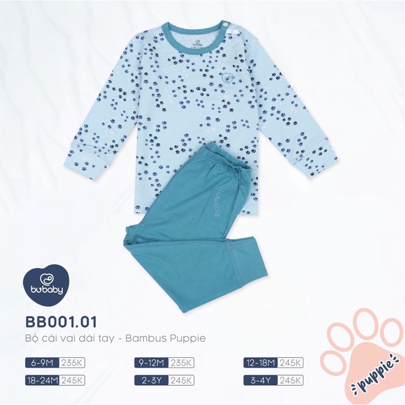 Bu bộ dài tay cúc vai  puppi size 6-9M đến 3-4Y