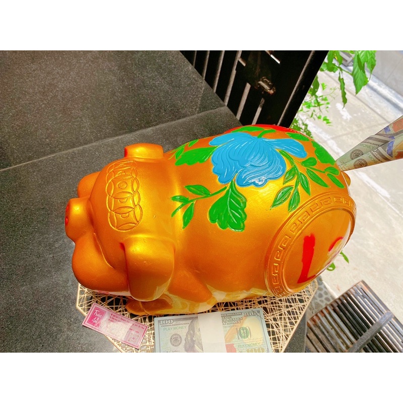 [CHỈ GIAO HCM] Heo đất Tài Lộc Phong Thuỷ lớn 40x25x22, chất liệu thạch cao sơn vàng nhũ kim óng ánh