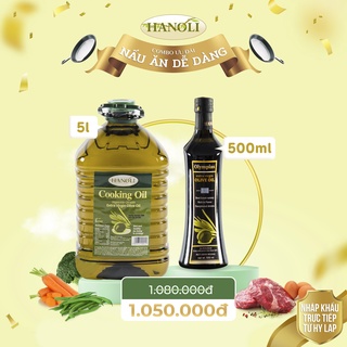 Combo dầu ăn oliu hanoli chai 5l và dầu oliu siêu nguyên chất olympias chai 500ml