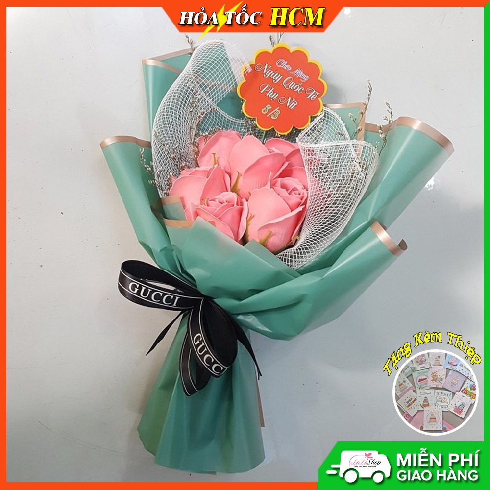 Bó Hoa Sáp Hồng Dâu Ngọt Ngào 7 Bông Bó hoa tặng người yêu, tặng mẹ, quà tốt nghiệp, sinh nhật, quà 20/10