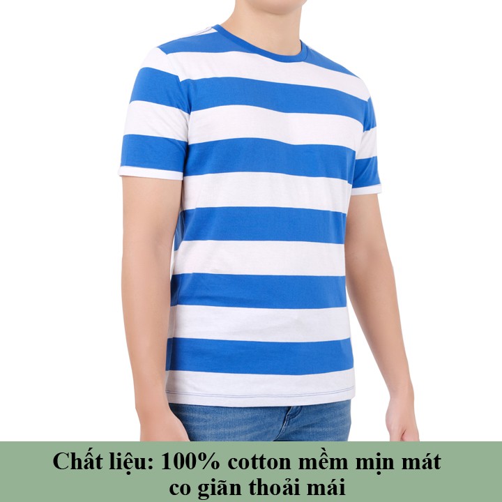 ÁO THUN NAM GAP CỔ TRÒN - XANH TRẮNG