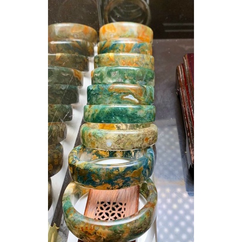 Vòng tay bản vuông đá băng ngọc thủy tảo size 54 - 56mm