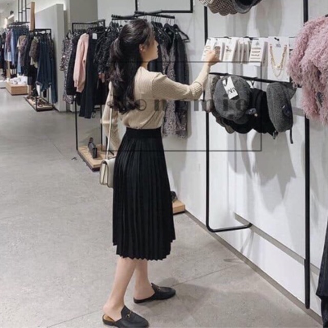 Chân váy xoè, Chân váy xếp ly nhỏ 3 dáng, cạp chun co giãn - NhiNhiShop
