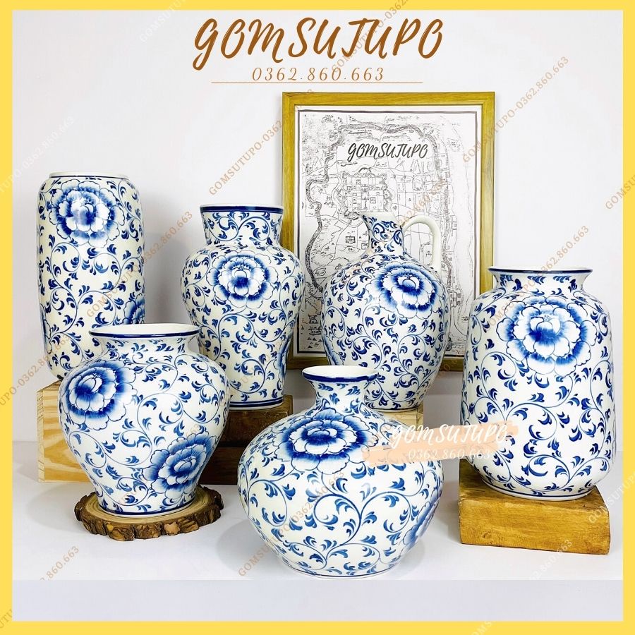 Bình Hoa Gốm - Vẽ Hoa Dây  - 10 hoạ tiết - gomsutupo - Gốm Sứ TUPO - Gốm Sứ Bát Tràng - trang trí decor